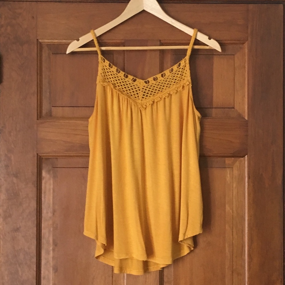 Mustard Yellow Flowy Crochet Summer Tank Top